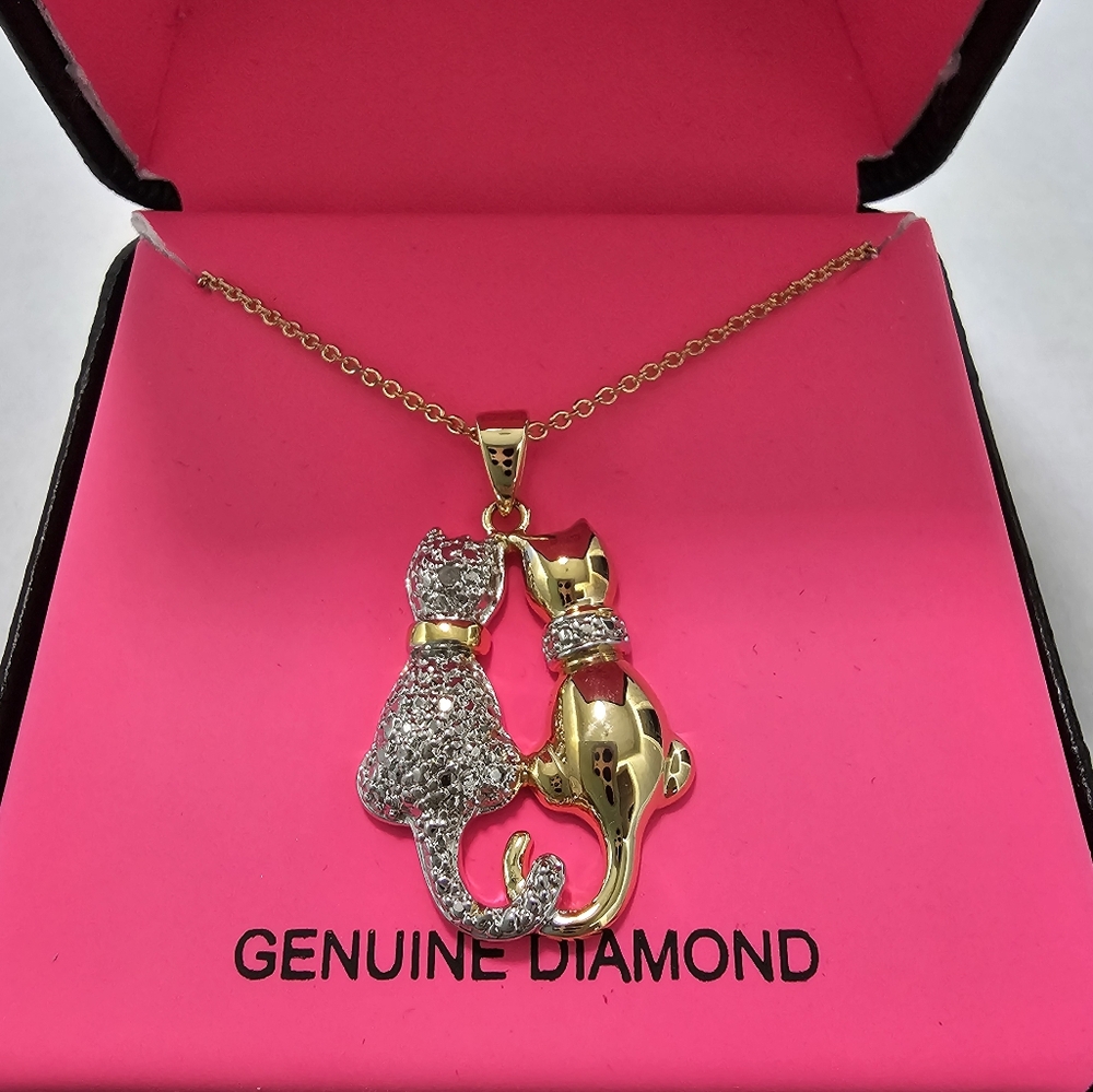 Gold and Diamond Accent Cat Pendant Necklace